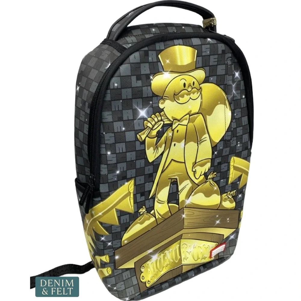 NEW Sprayground Monopoly Get The Gold Backpack Black Gold Unisex Streetwear